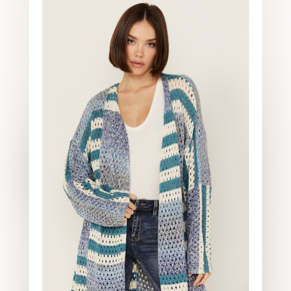 🖤 NWT REVEL WOMEN'S STRIPED DUSTER CARDIGAN - Picture 2 of 4